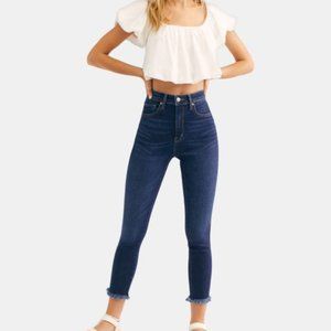 Free People Frayed-Hem Skinny Jeans In Capri Blue Size 27